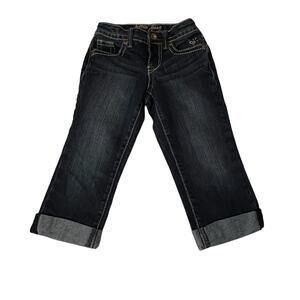 Justice Little Girls Jeans Size 8S Dark Wash Cuffed Hem Pockets Logo Snap Close